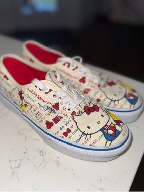 Hello Kitty Cream Canvas Kids Sneakers with Red and Blue Accents
